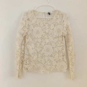 H&M White Lace Long Sleeve Top